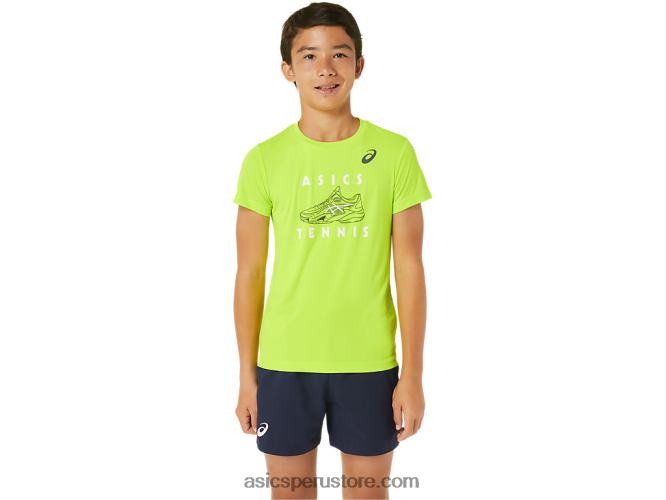 RPVB4239 peligro verde Asics playera de manga corta con gráfico de tenis para niños