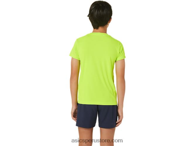 RPVB4239 peligro verde Asics playera de manga corta con gráfico de tenis para niños