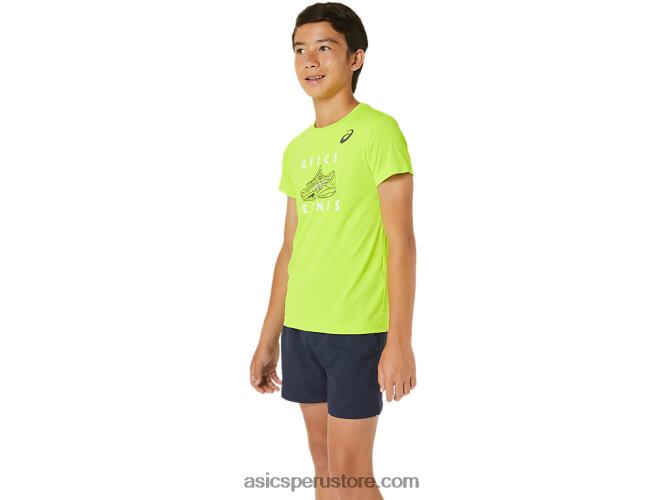 RPVB4239 peligro verde Asics playera de manga corta con gráfico de tenis para niños