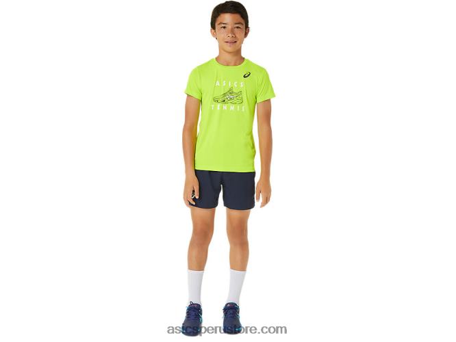 RPVB4239 peligro verde Asics playera de manga corta con gráfico de tenis para niños