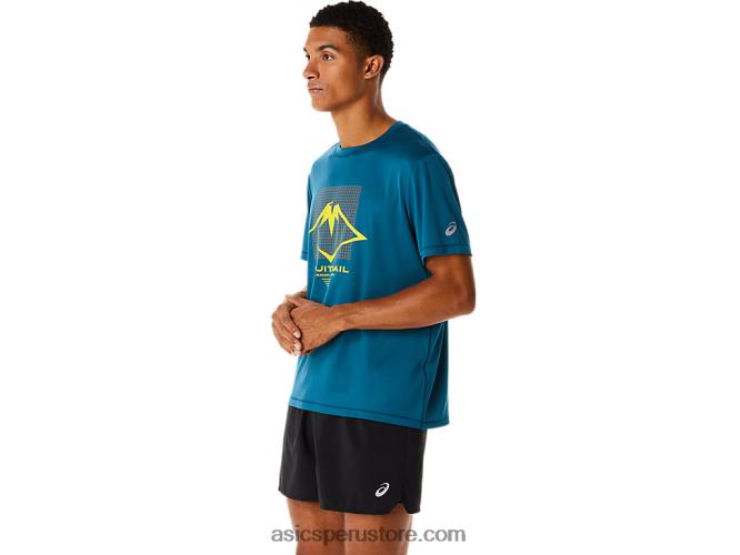 RPVB436 tinta verde azulado Asics camiseta de manga corta con logo fujitrail para hombre