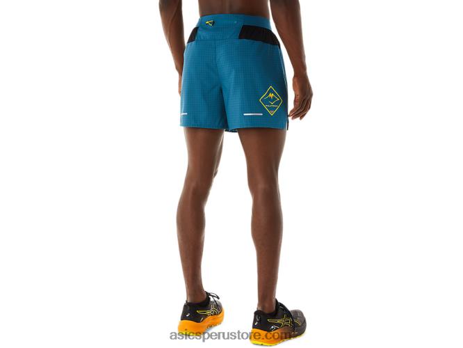 RPVB479 tinta verde azulado/amarillo dorado Asics pantalón corto con logo fujitrail para hombre