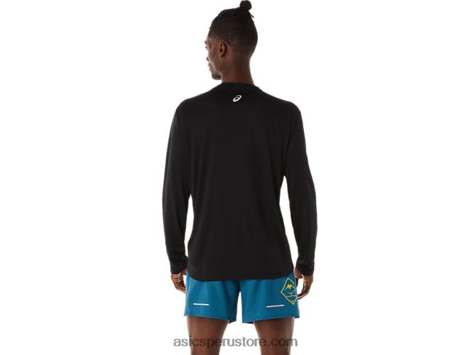 RPVB508 rendimiento negro Asics top de manga larga con logo fujitrail para hombre