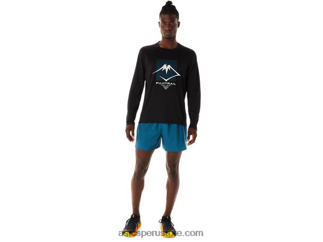 RPVB508 rendimiento negro Asics top de manga larga con logo fujitrail para hombre