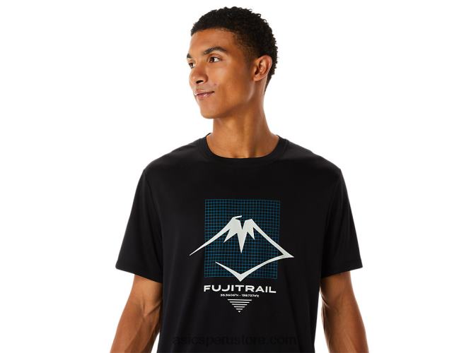 RPVB526 rendimiento negro Asics camiseta de manga corta con logo fujitrail para hombre