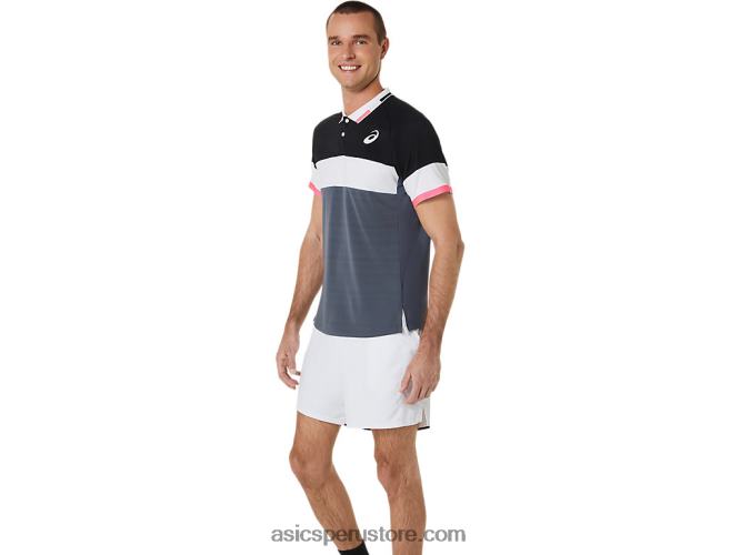 RPVB564 negro rendimiento/gris portador Asics polo de partido de hombre