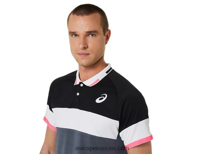 RPVB564 negro rendimiento/gris portador Asics polo de partido de hombre