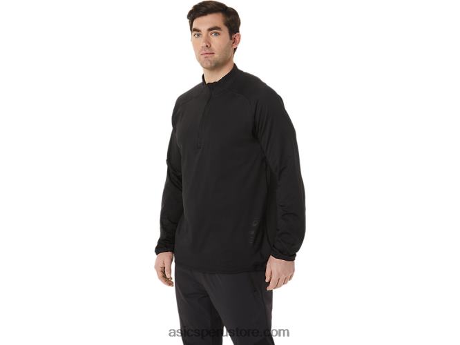 RPVB760 rendimiento negro Asics top de hombre actibreeze jacquard con 1/2 cremallera