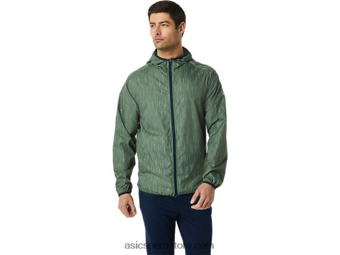 RPVB793 estampado verde liquen/azul francés Asics chaqueta plegable para hombre