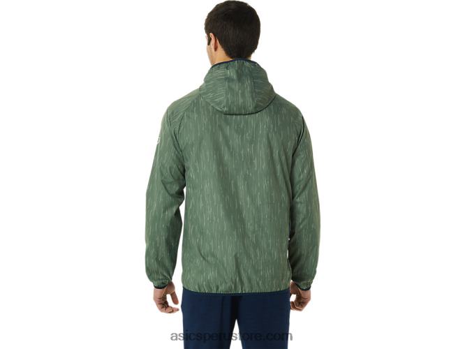 RPVB793 estampado verde liquen/azul francés Asics chaqueta plegable para hombre