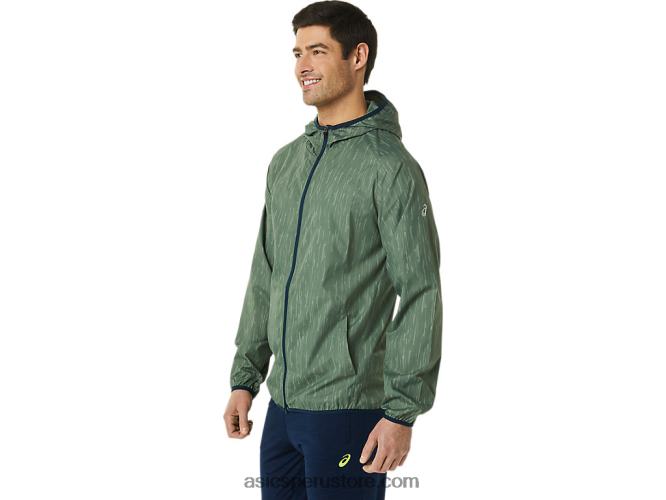 RPVB793 estampado verde liquen/azul francés Asics chaqueta plegable para hombre