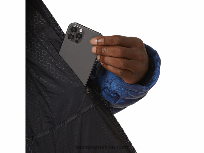 RPVB808 estampado azul teñido anudado Asics chaqueta aislante de rendimiento para hombre