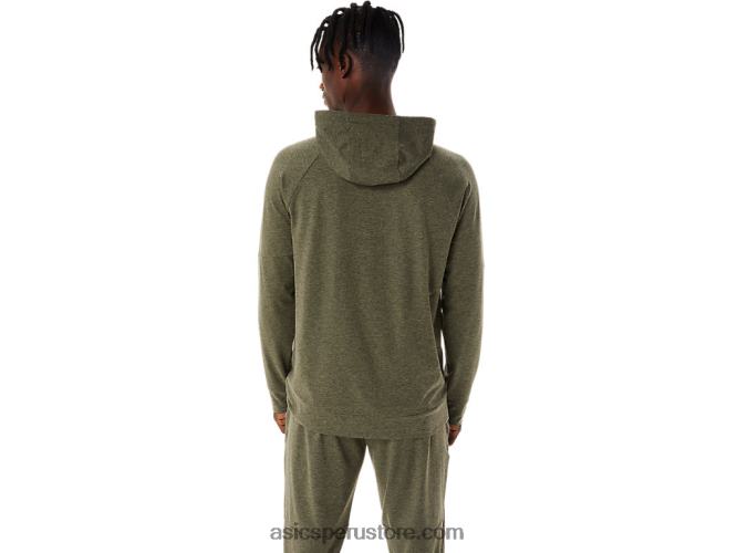 RPVB851 manto verde jaspeado/perforado negro Asics sudadera con cremallera completa de tecnología para hombre