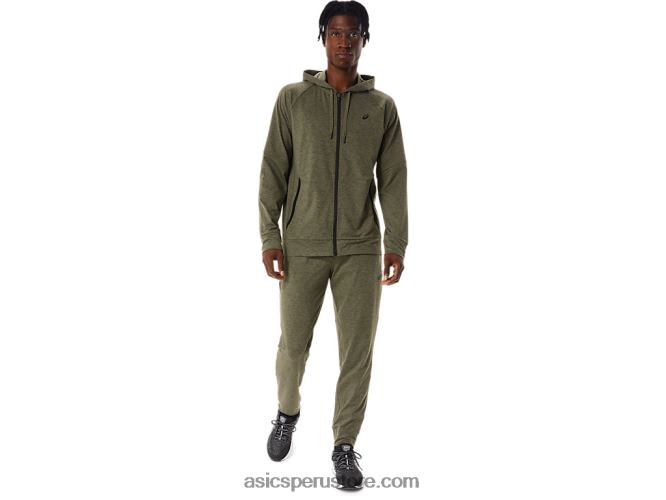 RPVB851 manto verde jaspeado/perforado negro Asics sudadera con cremallera completa de tecnología para hombre