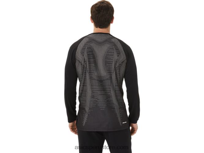 RPVB991 rendimiento negro Asics top de manga larga jacquard refrescante actibreeze para hombre