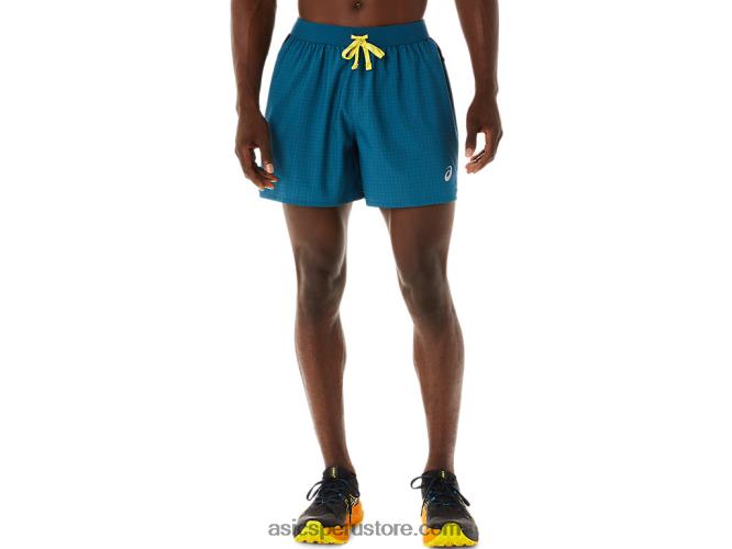 RPVB479 tinta verde azulado/amarillo dorado Asics pantalón corto con logo fujitrail para hombre