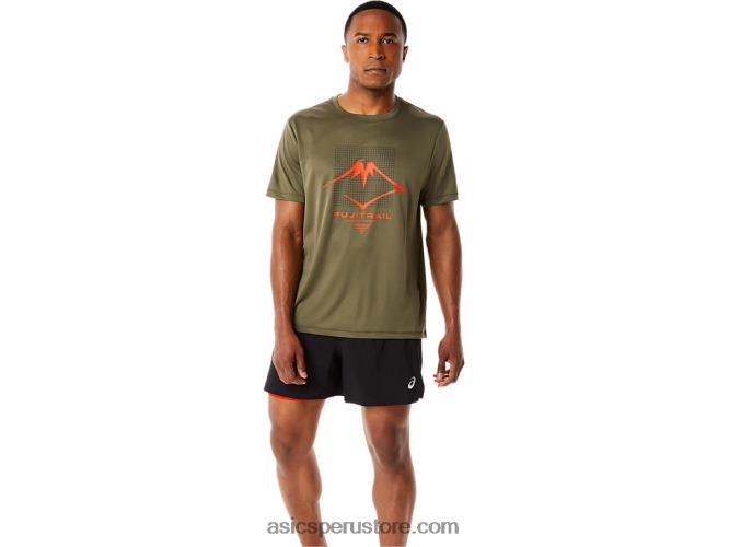 RPVB1091 manto verde Asics camiseta de manga corta con logo fujitrail para hombre