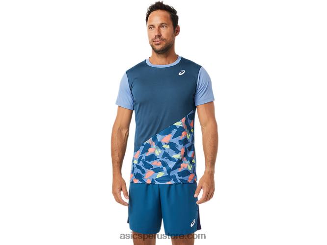 RPVB1508 índigo claro Asics playera de manga corta con gráfico de corte para hombre