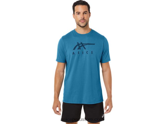 RPVB166 isla azul brezo Asics playera de manga corta a rayas