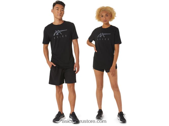 RPVB1716 rendimiento negro Asics playera de manga corta a rayas