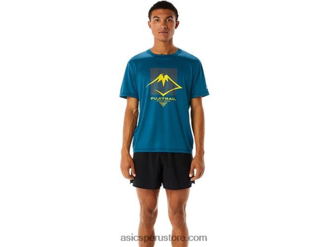 RPVB436 tinta verde azulado Asics camiseta de manga corta con logo fujitrail para hombre