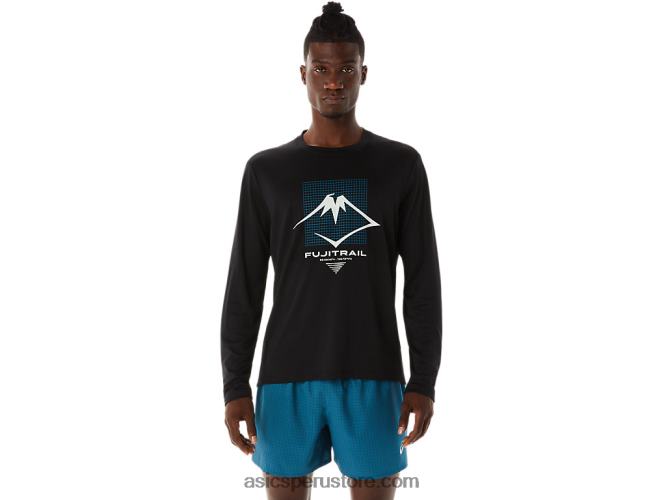 RPVB508 rendimiento negro Asics top de manga larga con logo fujitrail para hombre