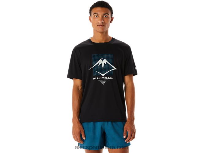 RPVB526 rendimiento negro Asics camiseta de manga corta con logo fujitrail para hombre