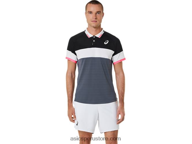 RPVB564 negro rendimiento/gris portador Asics polo de partido de hombre