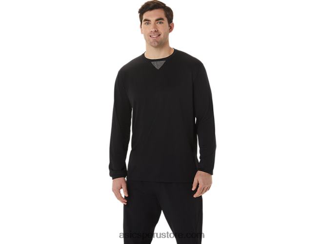 RPVB991 rendimiento negro Asics top de manga larga jacquard refrescante actibreeze para hombre