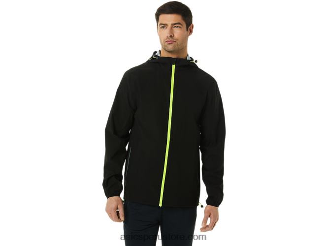 RPVB1403 rendimiento negro/peligro verde Asics chaqueta impermeable hombre