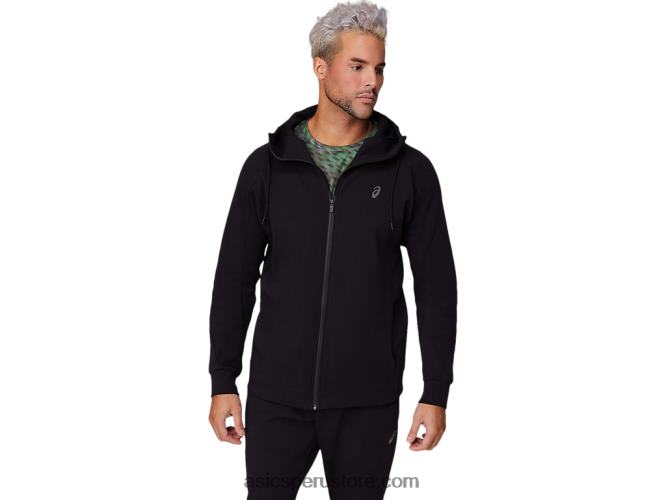 RPVB1679 rendimiento negro Asics sudadera con capucha y cremallera completa de punto de movilidad para hombre