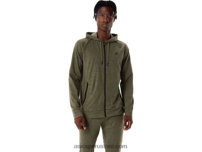 RPVB851 manto verde jaspeado/perforado negro Asics sudadera con cremallera completa de tecnología para hombre
