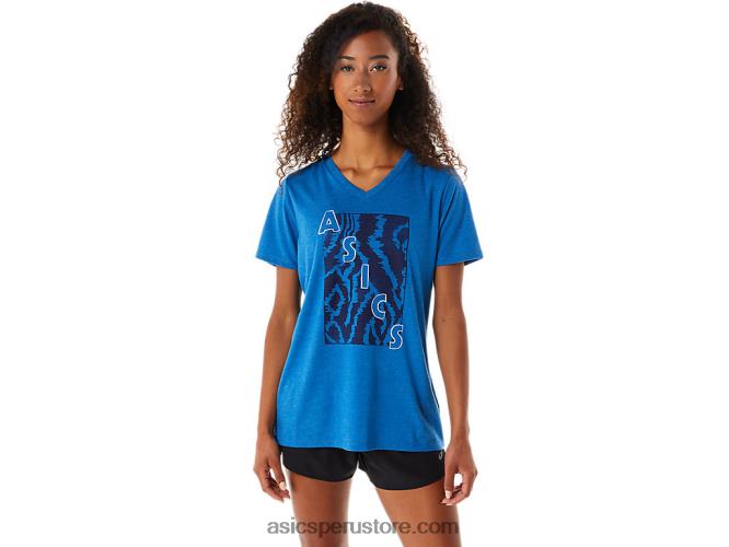 RPVB2818 lago drive brezo Asics camiseta de mujer con cuello en v y manga corta estampada