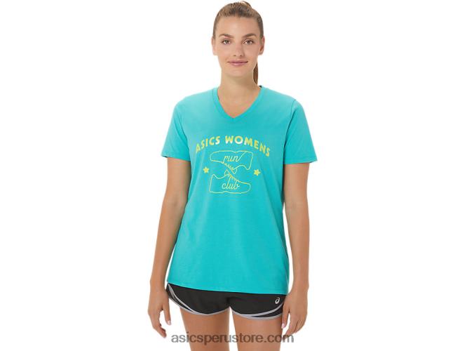 RPVB2989 cristal marino Asics playera con cuello en V para mujer run club