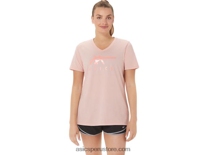 RPVB3047 rosa helada Asics rayas de mujer con cuello en v