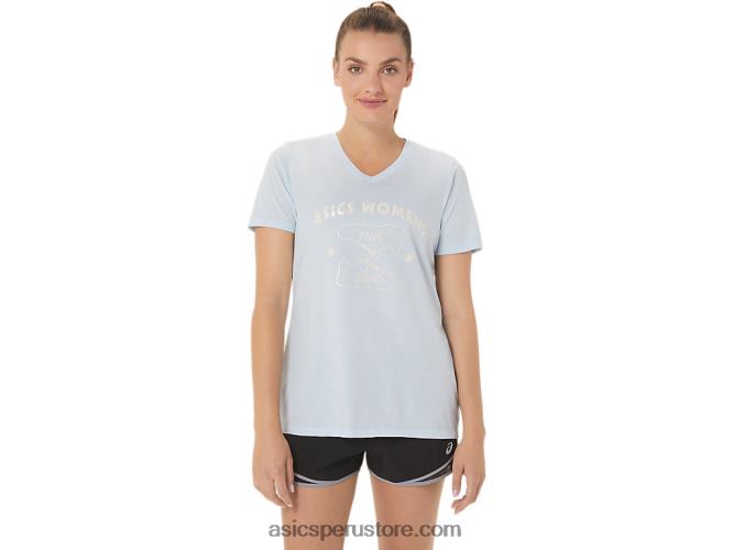 RPVB3066 cielo suave Asics playera con cuello en V para mujer run club