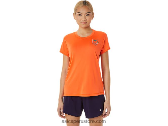 RPVB3075 naranja nueva Asics top de manga corta con logo fujitrail para mujer