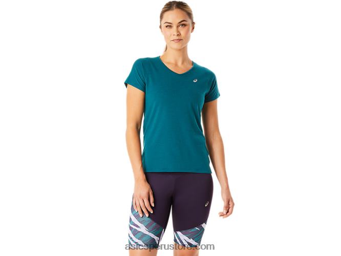 RPVB3078 pino terciopelo Asics top de manga corta con cuello en v para mujer