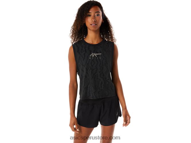 RPVB3145 rendimiento negro Asics crop top de mujer con estampado integral