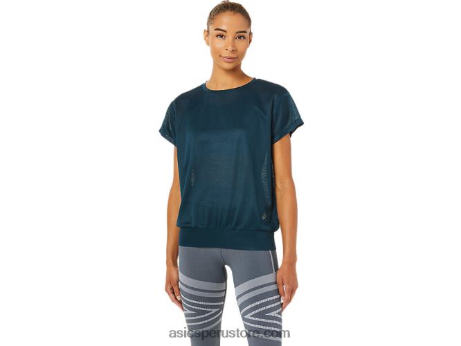 RPVB3363 azul francés Asics top de manga corta con espalda abierta para mujer