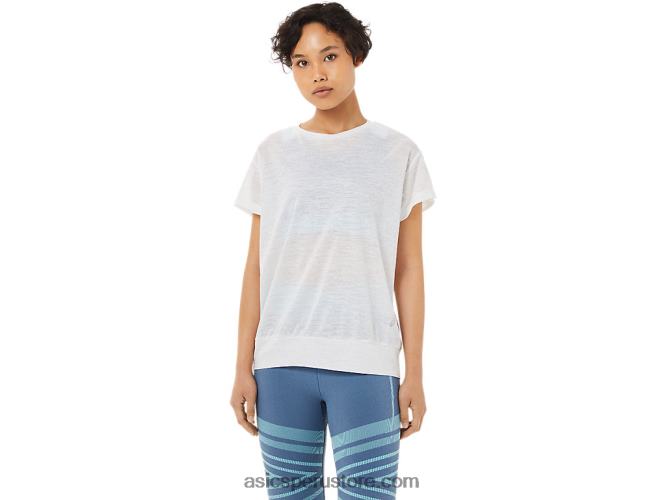 RPVB3374 blanco brillante Asics top de manga corta con espalda abierta para mujer