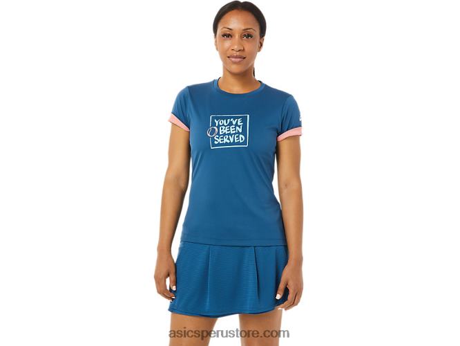 RPVB3514 índigo claro Asics camiseta con gráfico de corte para mujer