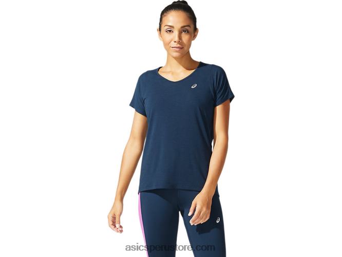RPVB4044 azul francés Asics top de manga corta con cuello en v para mujer