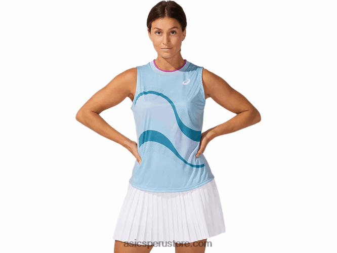 RPVB4045 humo azul Asics Camiseta sin mangas con gráfico Match para mujer