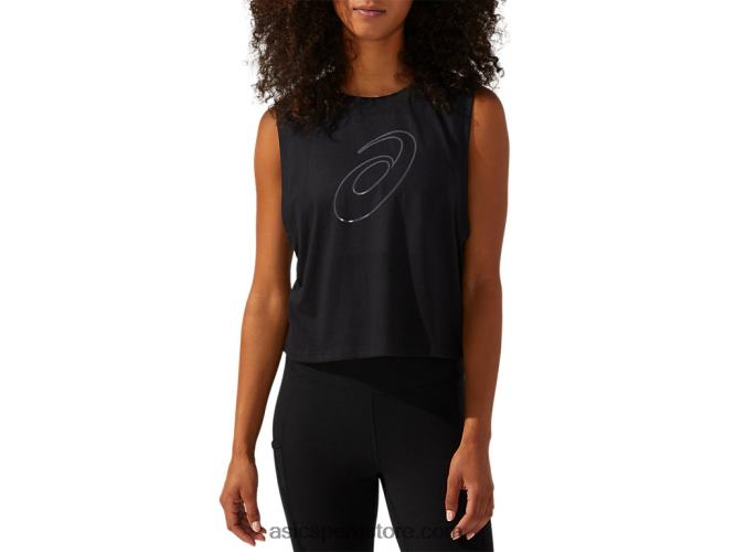 RPVB4165 rendimiento negro Asics camiseta sin mangas con espiral de alto brillo para mujer